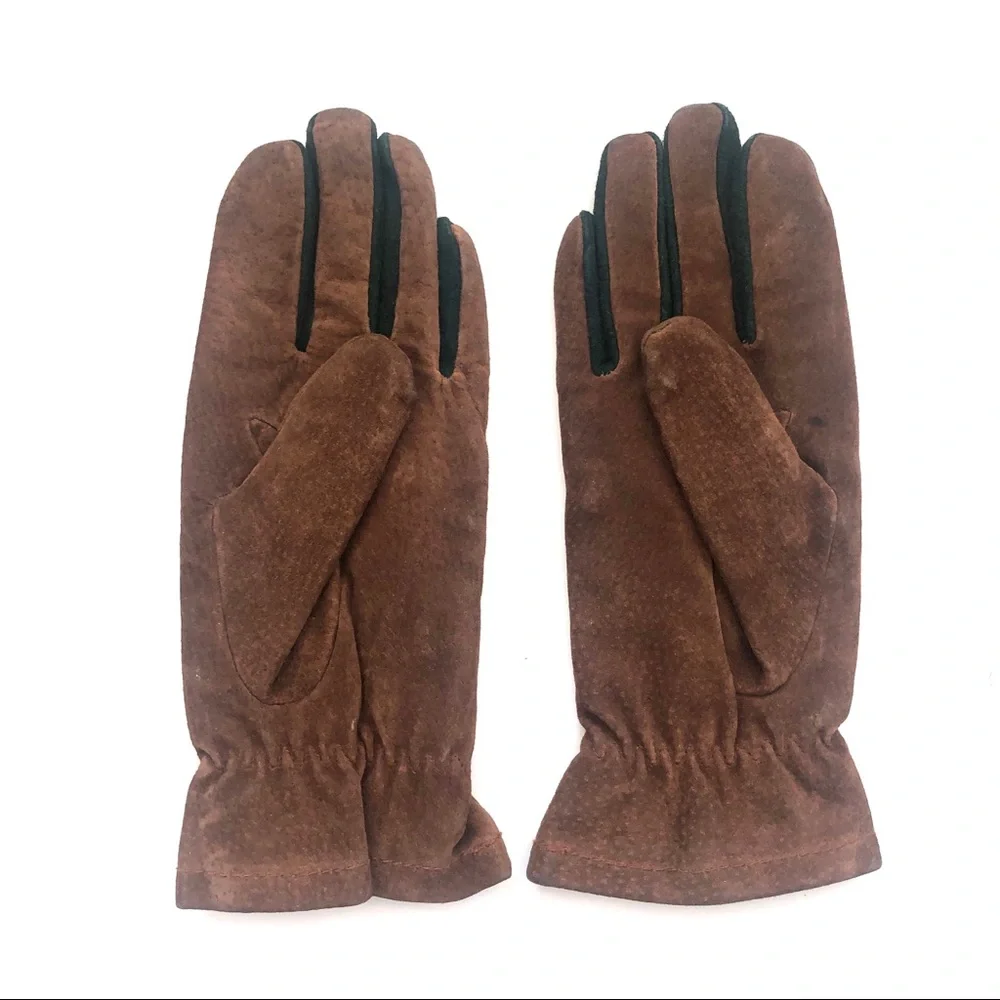 Vintage Chocolate Brown Genuine Leather Suede Gloves